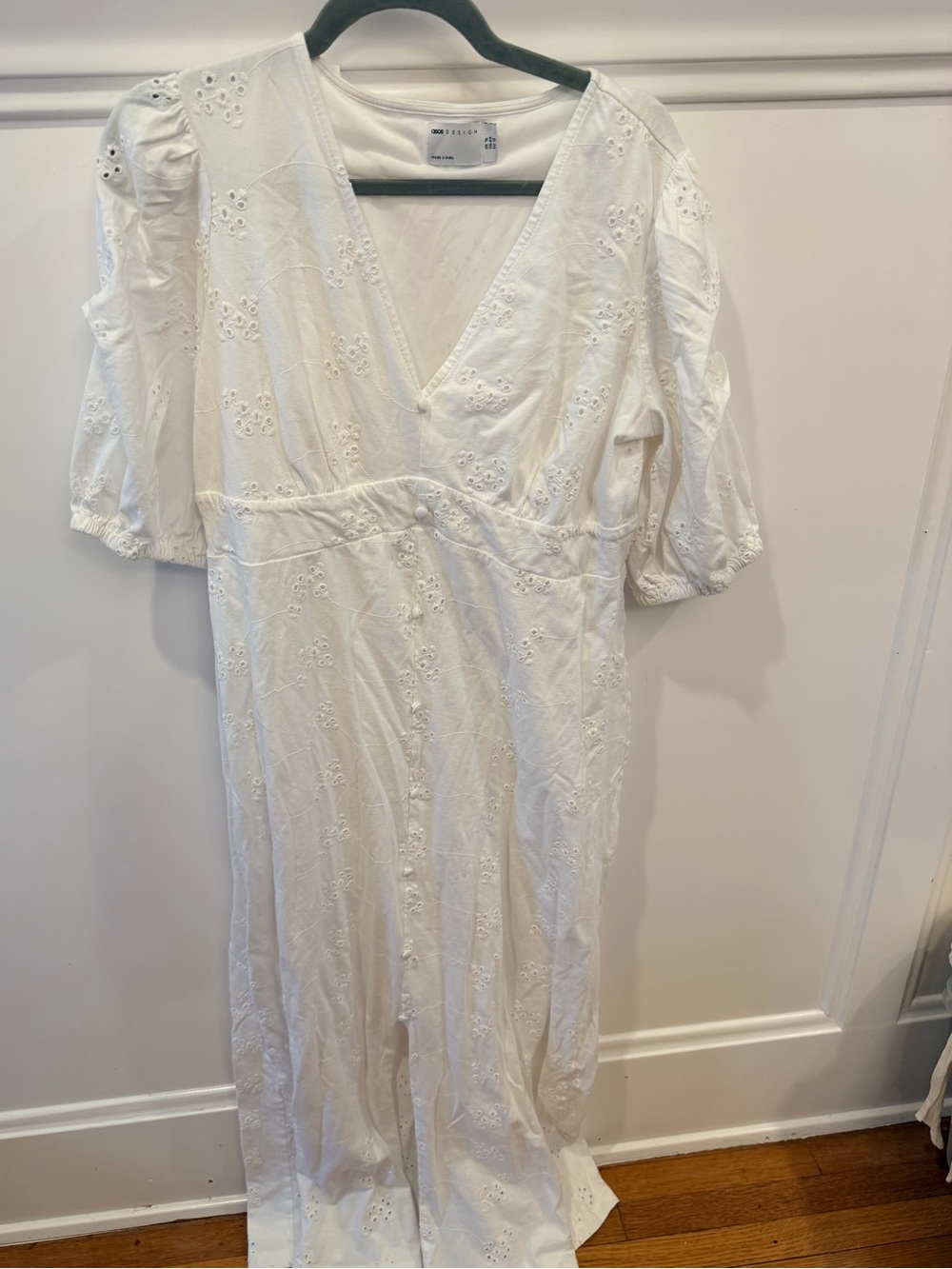 ASOS White Eyelet V-Neck Midi Dress